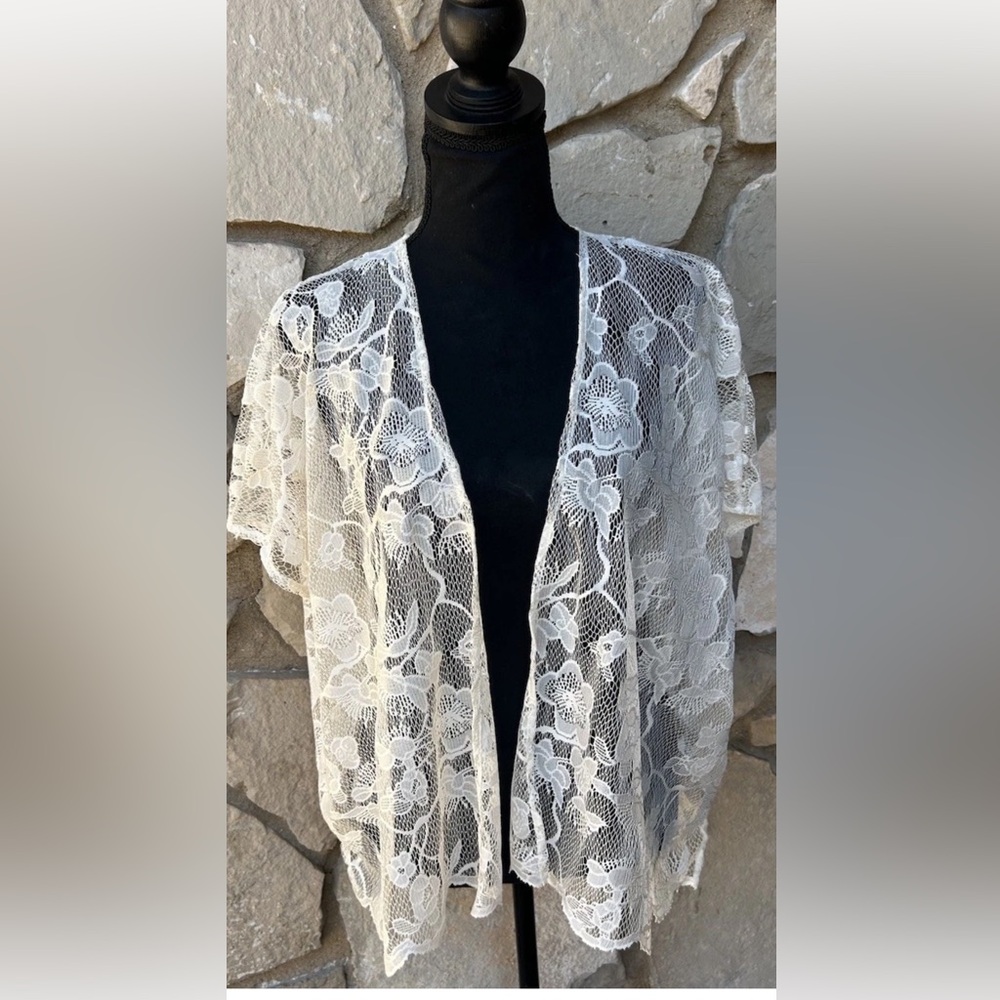 Meraki Lace Top‎ Topper Cardigan Small Ivory Open Front Coquette Excellent